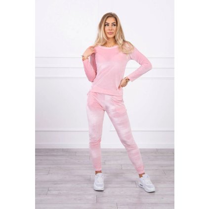 Zamatová súprava s naberaním na chrbte púdrovo ružová