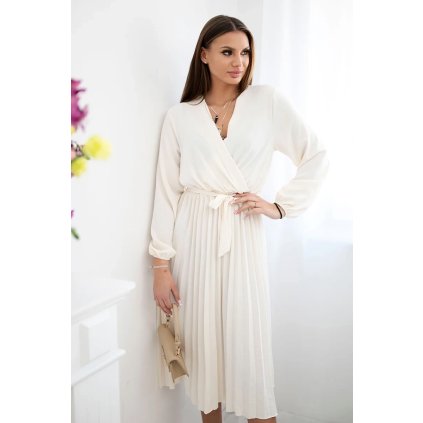 Viazané šaty s plisovaným spodkom svetle béžové