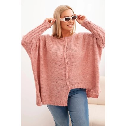 Dámsky sveter Plus Size z akrylu s voľným strihom a 3/4 rukávom tmavoružový