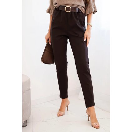 Dámske viskózne nohavice s opaskom a zúženými nohavicami hnedé