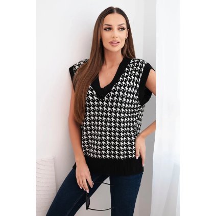 Čierna pepitová vesta-sveter