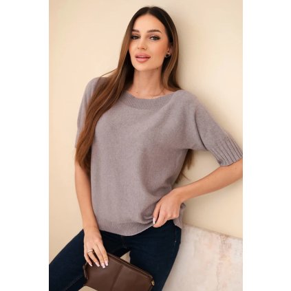 Dámsky viskózový sveter s krátkym rukávom cappuccino