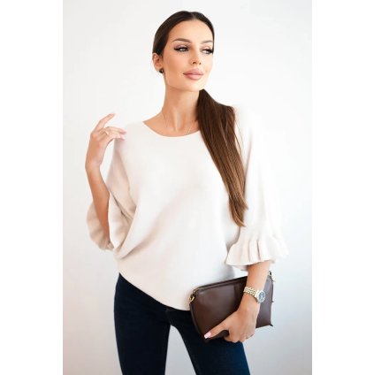 Dámsky sveter s ozdobným manžetou béžový
