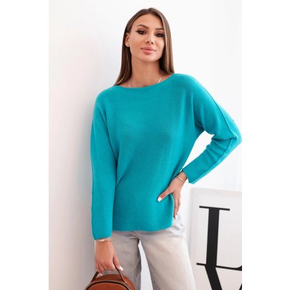 Dámsky sveter z viskózy s dlhým rukávom a okrúhlym výstrihom svetlý morský
