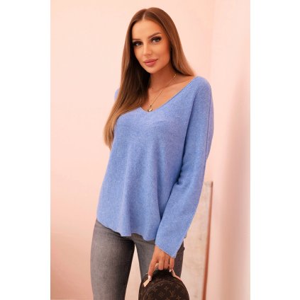 Dámsky sveter s viskózou s výstrihom do V svetlomodrý