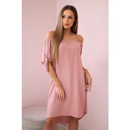 Šaty viazané na rukávoch tmavý púdrový ružový