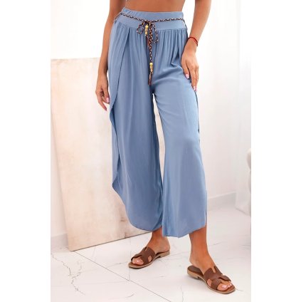 Dámske viskózové nohavice s rázporkom na nohaviciach džínsové
