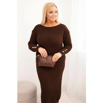 Dámske mohérové svetrové šaty Plus Size čokoládové