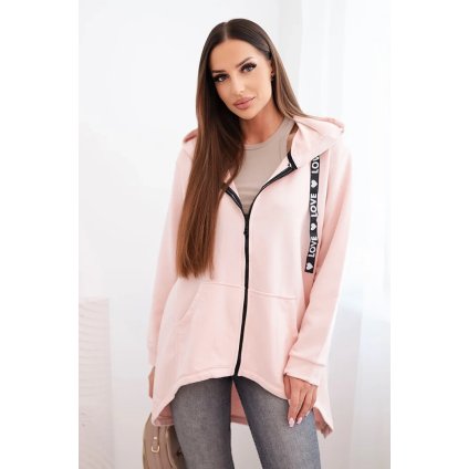 Mikina s predĺženým zadným dielom a kapucňou púdrová ružová
