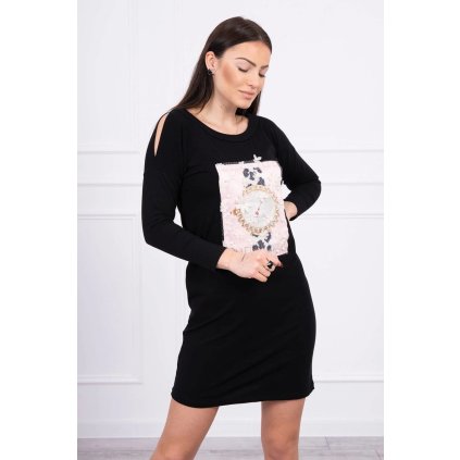 Šaty s 3D grafikou s perličkami čierne