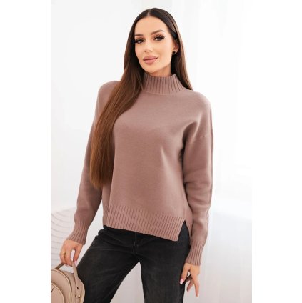 Dámsky viskózový sveter s polovičným rolákom voľného strihu fango