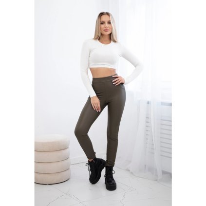 Kožené khaki legíny