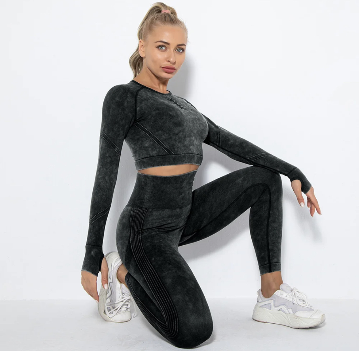 Legínovo Push-up čierny set marble Veľkosť: L