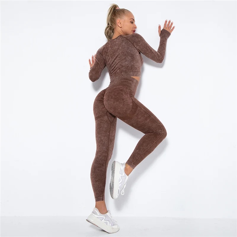 Legínovo Push-up hnedý set marble Veľkosť: S