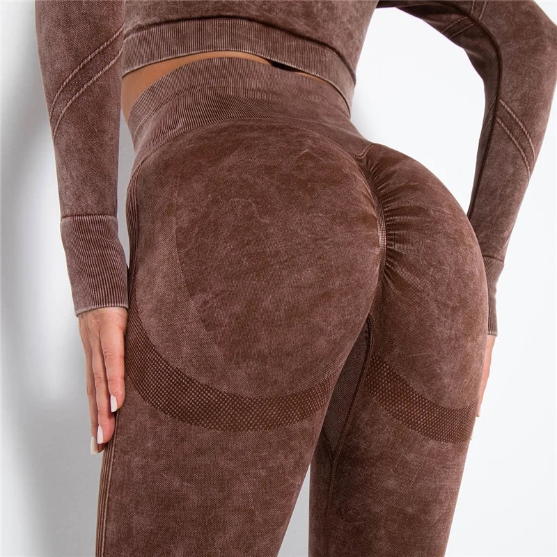 Legínovo Push-up hnedý set marble Veľkosť: S
