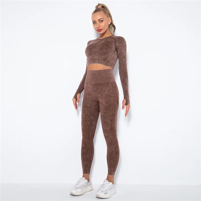 Legínovo Push-up hnedý set marble Veľkosť: S