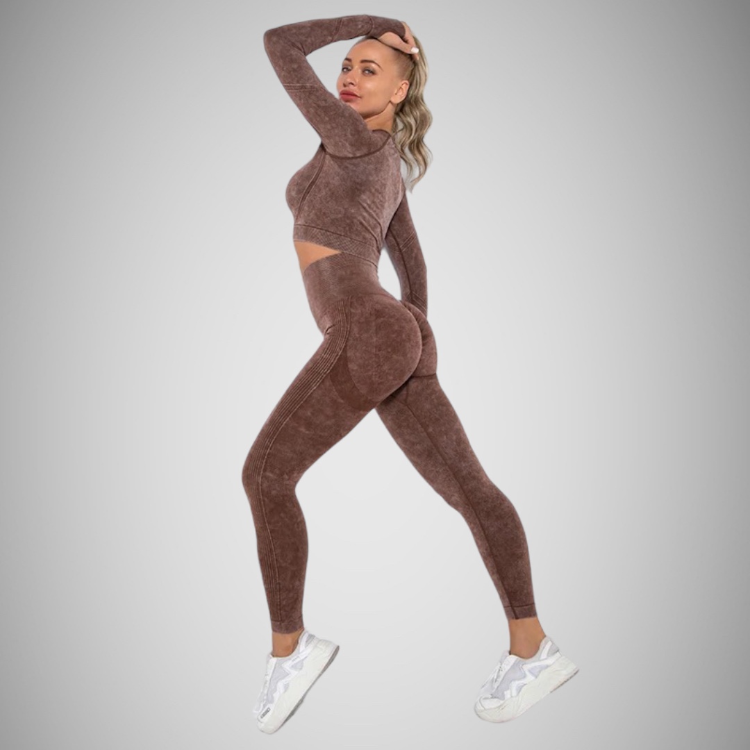 Legínovo Push-up hnedý set marble Veľkosť: S
