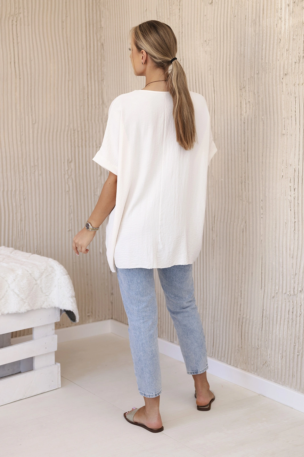 Legínovo Oversize blúzka s príveskom béžová Farba: Ružová, Veľkosť: UNI