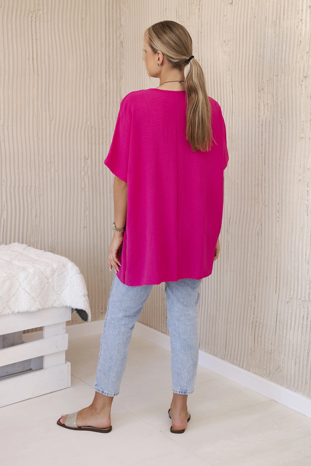Legínovo Oversize blúzka s príveskom béžová Farba: Ružová, Veľkosť: UNI