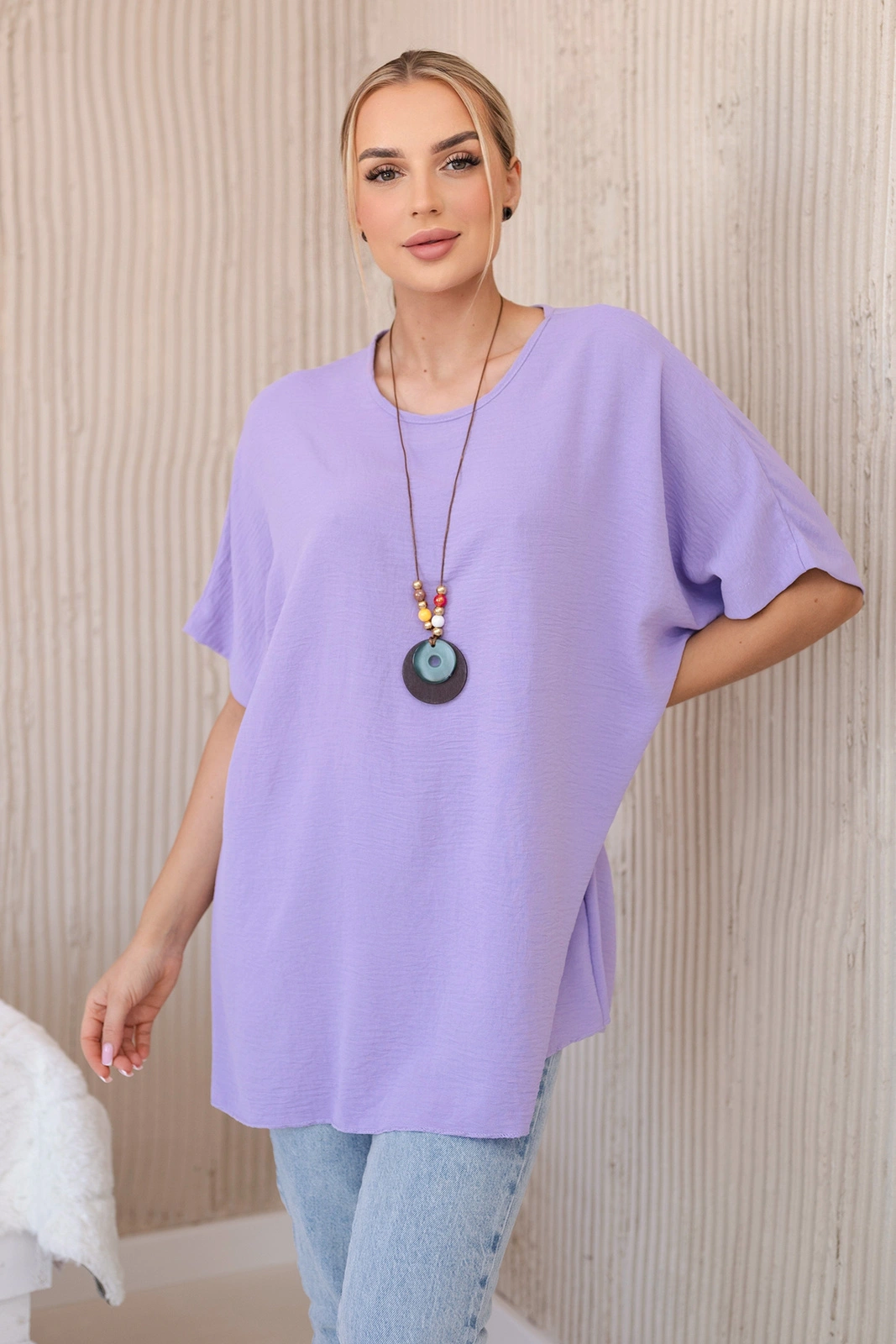 Legínovo Oversize blúzka s príveskom béžová Farba: Ružová, Veľkosť: UNI