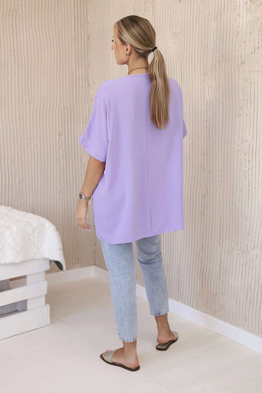 Legínovo Oversize blúzka s príveskom béžová Farba: Ružová, Veľkosť: UNI