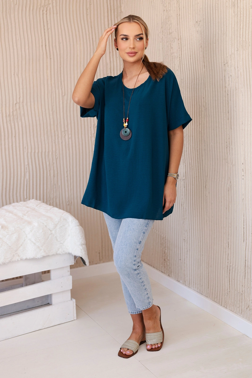 Legínovo Oversize blúzka s príveskom béžová Farba: Ružová, Veľkosť: UNI