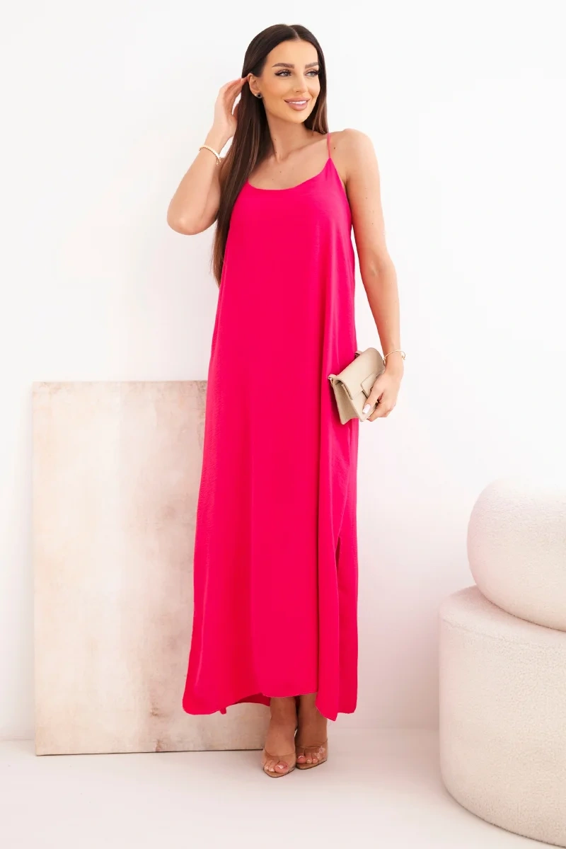 Legínovo Dlhé šaty na ramienka fuksia Farba: Modrá, Veľkosť: UNI
