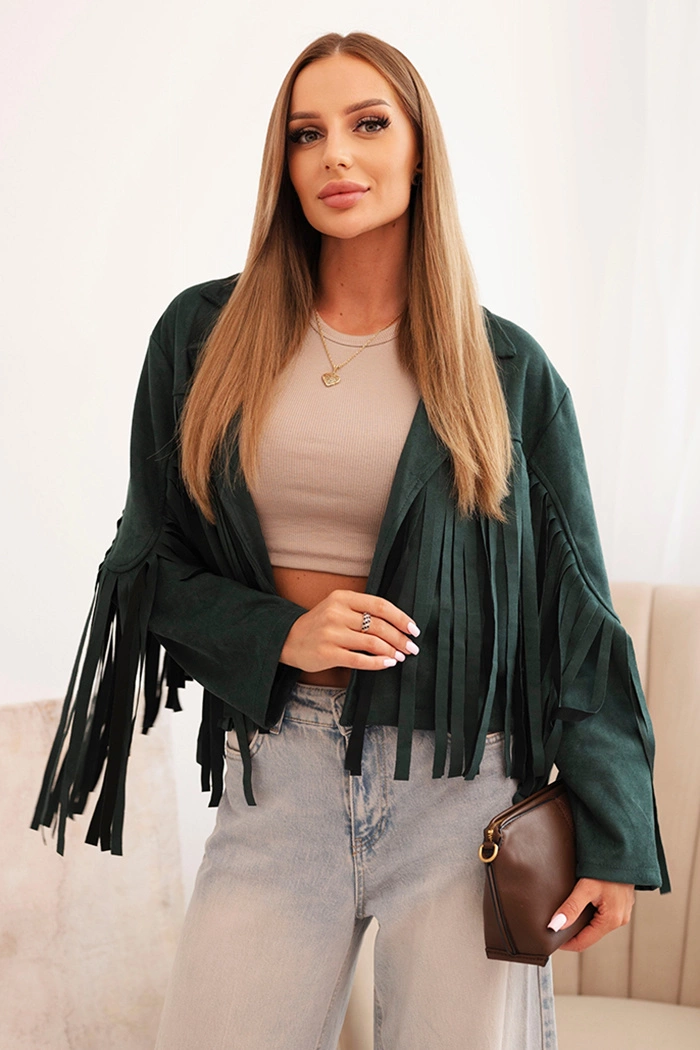 Legínovo Dámska bunda s strapcami zo semišu khaki Farba: Khaki, Veľkosť: UNI