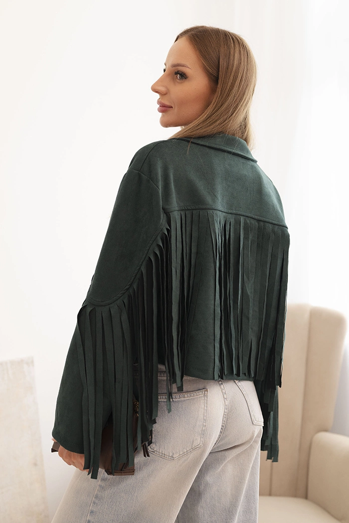 Legínovo Dámska bunda s strapcami zo semišu khaki Farba: Khaki, Veľkosť: UNI