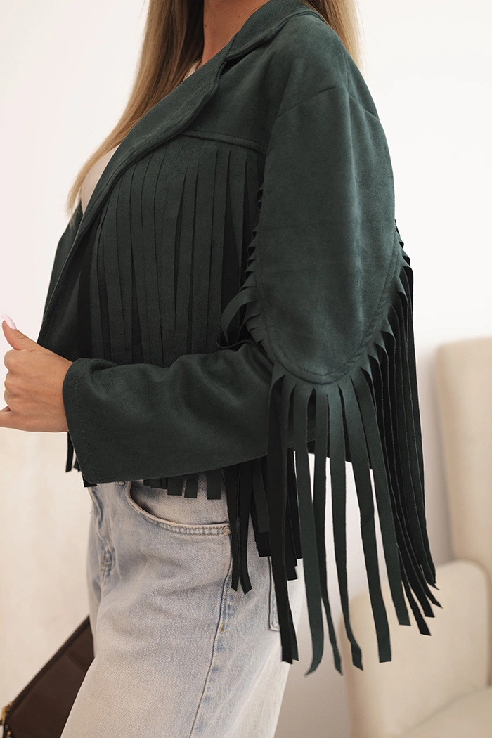 Legínovo Dámska bunda s strapcami zo semišu khaki Farba: Khaki, Veľkosť: UNI