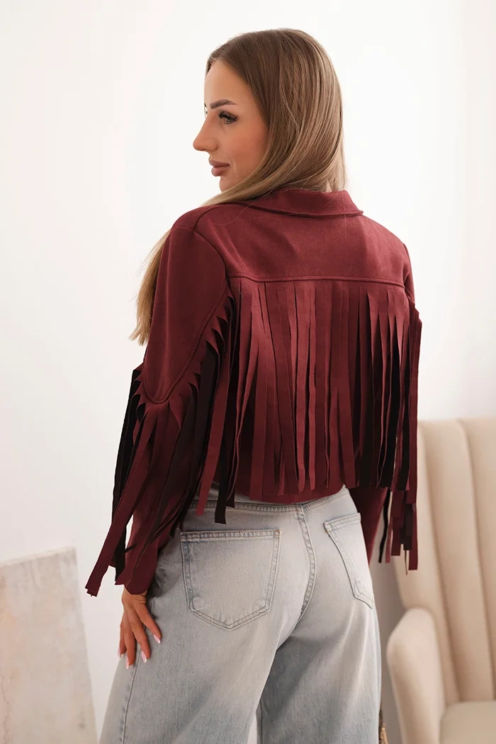 Legínovo Dámska bunda s strapcami zo semišu khaki Farba: Khaki, Veľkosť: UNI
