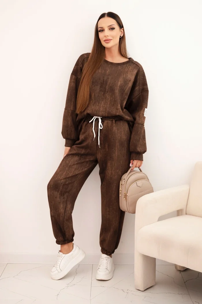 Legínovo Dámsky oversized viskózový komplet s praným efektom hnedý Farba: Hnedá, Veľkosť: UNI