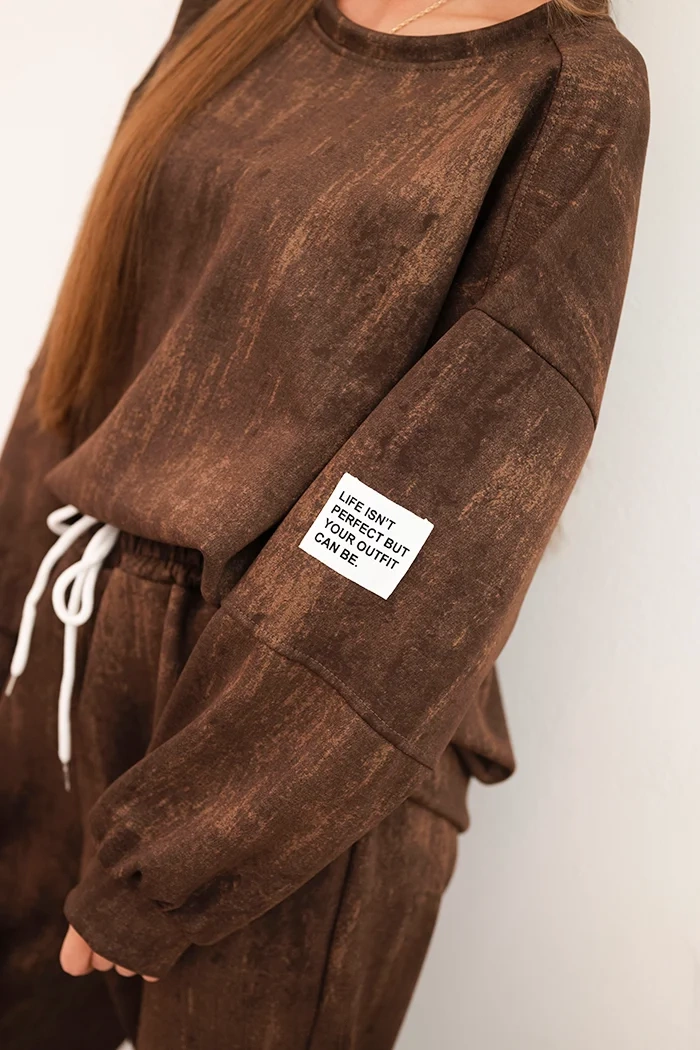 Legínovo Dámsky oversized viskózový komplet s praným efektom hnedý Farba: Hnedá, Veľkosť: UNI