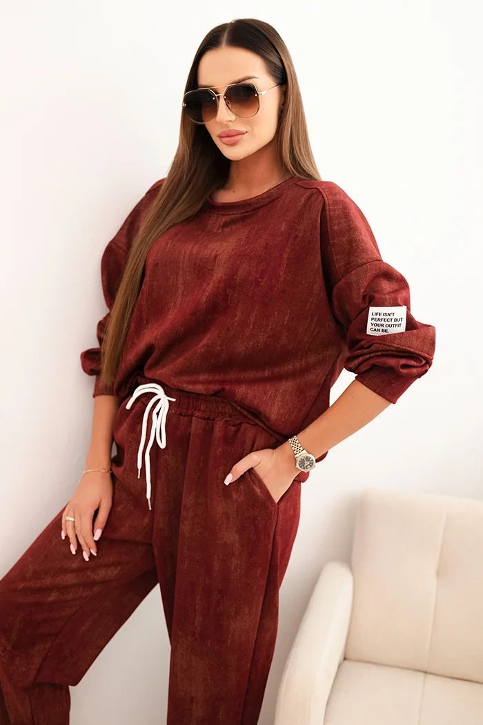 Legínovo Dámsky oversized viskózový komplet s praným efektom hnedý Farba: Hnedá, Veľkosť: UNI