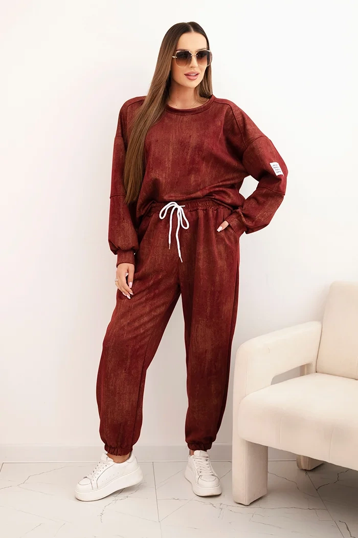 Legínovo Dámsky oversized viskózový komplet s praným efektom hnedý Farba: Hnedá, Veľkosť: UNI
