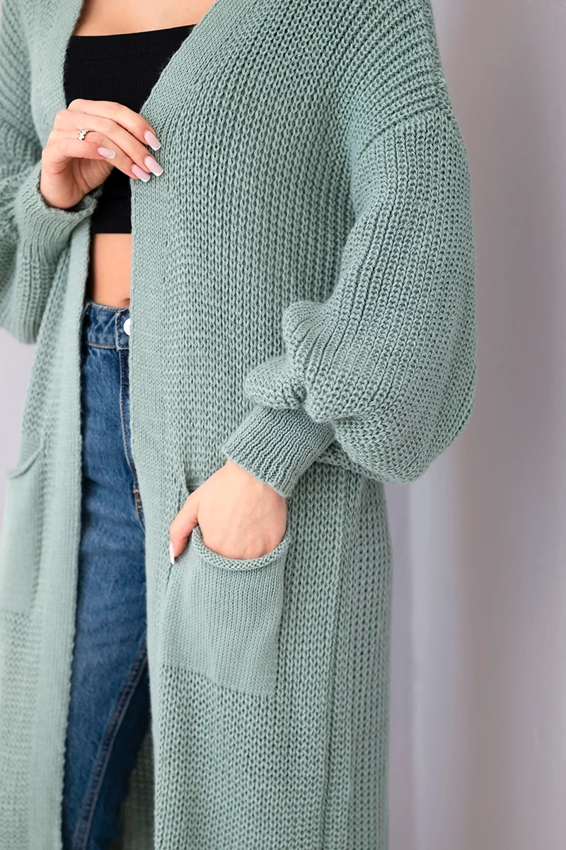 Legínovo Dlhý kardigan sveter cappuccino Farba: Tyrkysová, Veľkosť: UNI