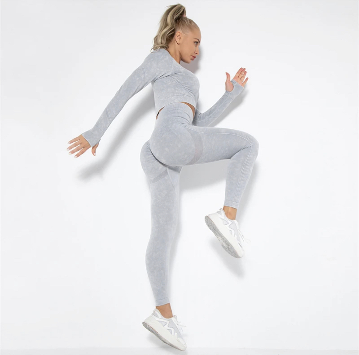 Legínovo Push-up biely set marble Veľkosť: S