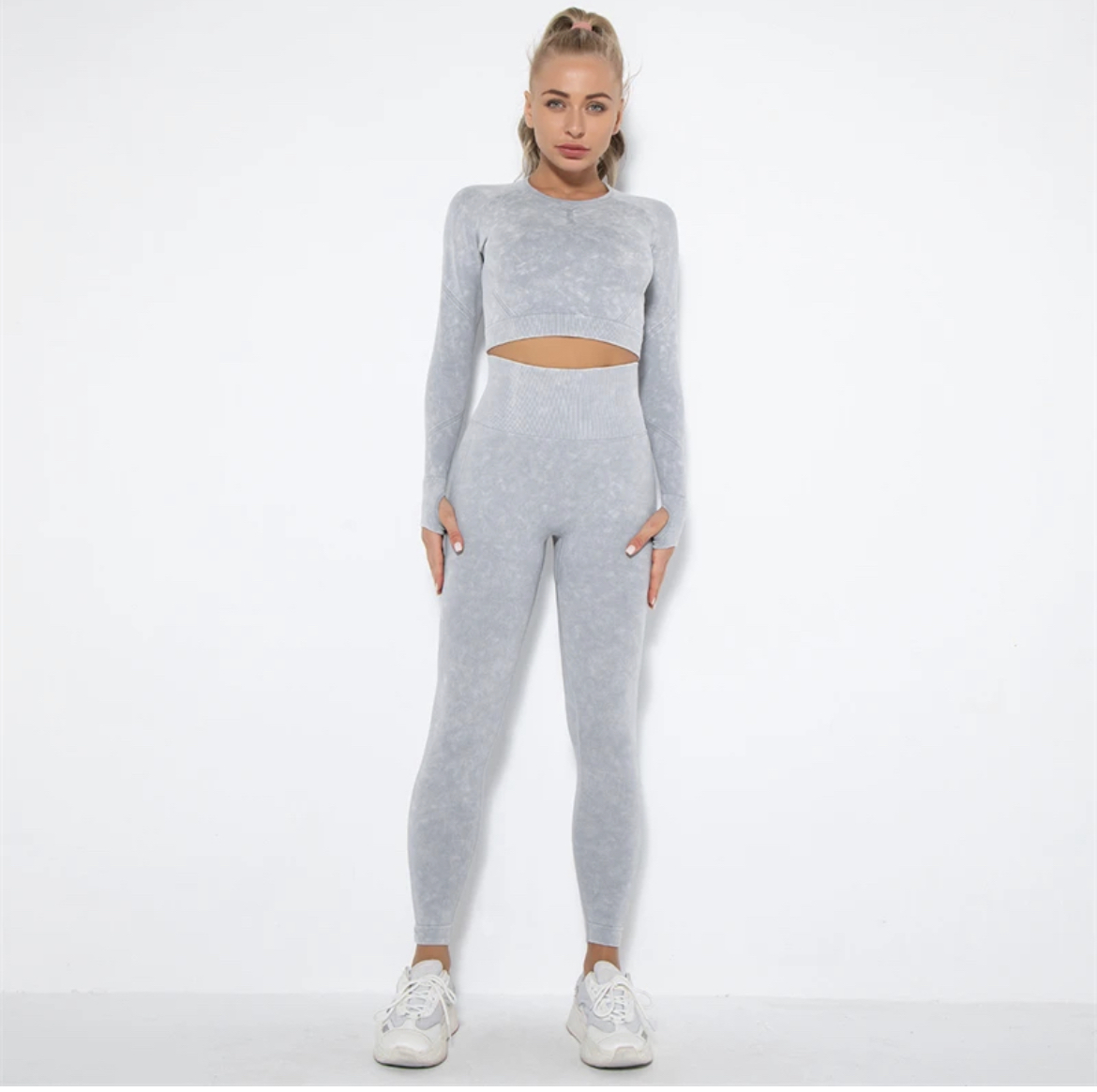 Legínovo Push-up biely set marble Veľkosť: S