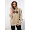 Zateplená bavlnená mikina s kapucňou Love tmavo béžová (Veľkosť UNI, Farba Tmavobéžová)
