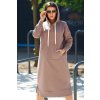 Dlhé zateplené šaty s kapucňou tmavo béžové