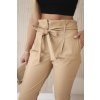 Kožené nohavice s viazaním vpredu béžové
