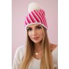 Dámska čiapka s brmbolcom Hanna K328 biela + fuksia