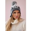 Dámska čiapka s brmbolcom Rosa K368 biela+grafitová+tmavo šedá