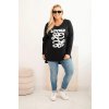 Dámska blúzka Plus Size bavlnená s nápisom a výstrihom do V čierna