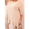 Dámska blúzka Plus Size s bavlnou s volánkou a vyhrňovacím rukávom béžová