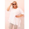 Dámska blúzka Plus Size s bavlnou s volánkou a vyhrňovacím rukávom béžová