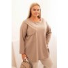 Dámska blúzka Plus Size s bavlnou s volánkou a vyhrňovacím rukávom béžová