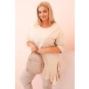 Dámska blúzka Plus Size s bavlnou s volánkou a vyhrňovacím rukávom béžová