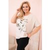 Dámska blúzka Plus Size z viskózy s kvetinovou potlačou a nápisom béžová