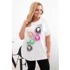 Dámska bavlnená blúzka Plus Size s motívom peria biela + ružová